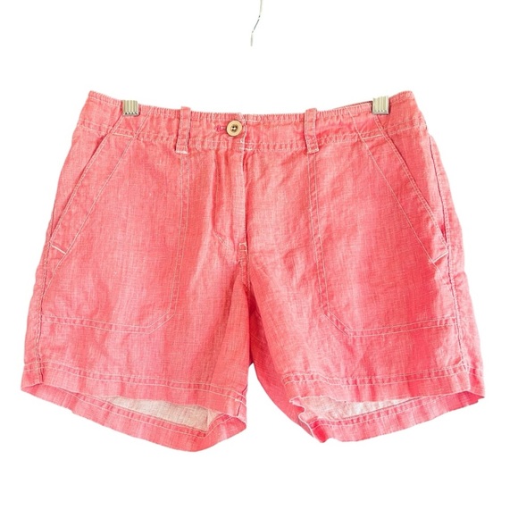 TOMMY BAHAMA Sea Glass Shorts 100% Linen Preppy Coral Pink Size 2 - Picture 2 of 12